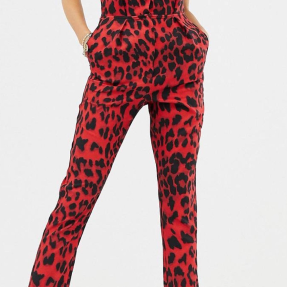 Lavish Alice paper bag waist pants in red animal print